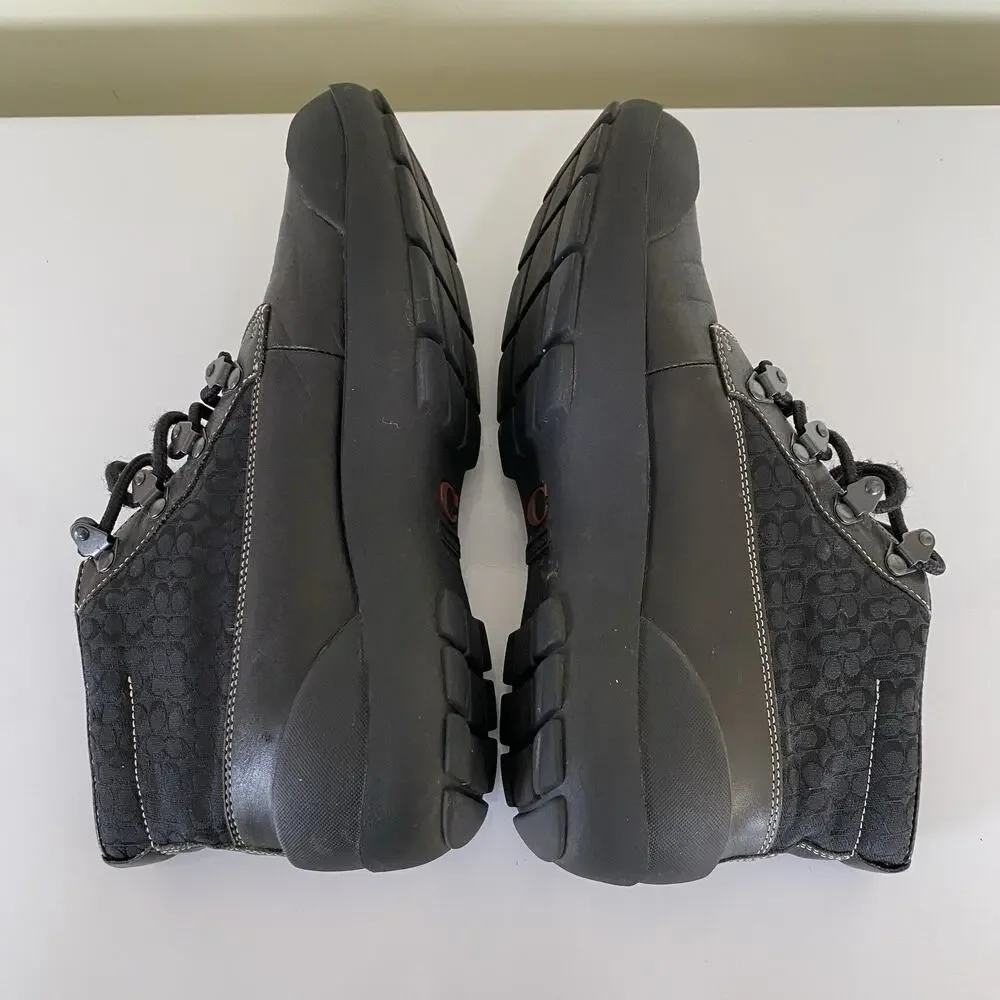 Coach Black Leather Lace-Up Ankle Boots